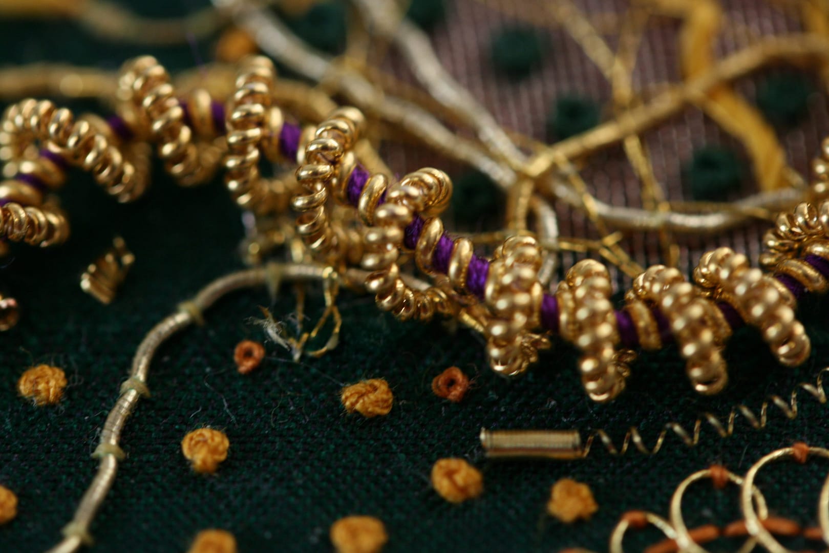 Detail of Lion Woman: coiled Pearl purl with a coloured core of extended pearl purl