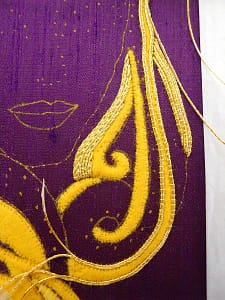 Venetian Mask, laid work started Venetian Mask in Advanced Goldwork, laid work with Japanese goldthreads