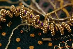 Detail of Lion Woman: coiled Pearl purl with a coloured core of extended pearl purl