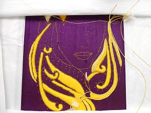 Venetian Mask, padding Venetian Mask in Advanced Goldwork, yellow felt padding