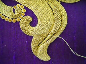 Cutwork with gold purls Cutwork with Bright check and rough purl