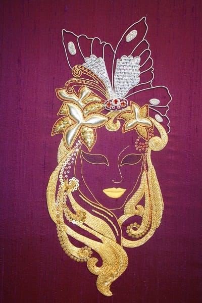 Venetian Mask in Advanced Goldwork with gold and silver threads